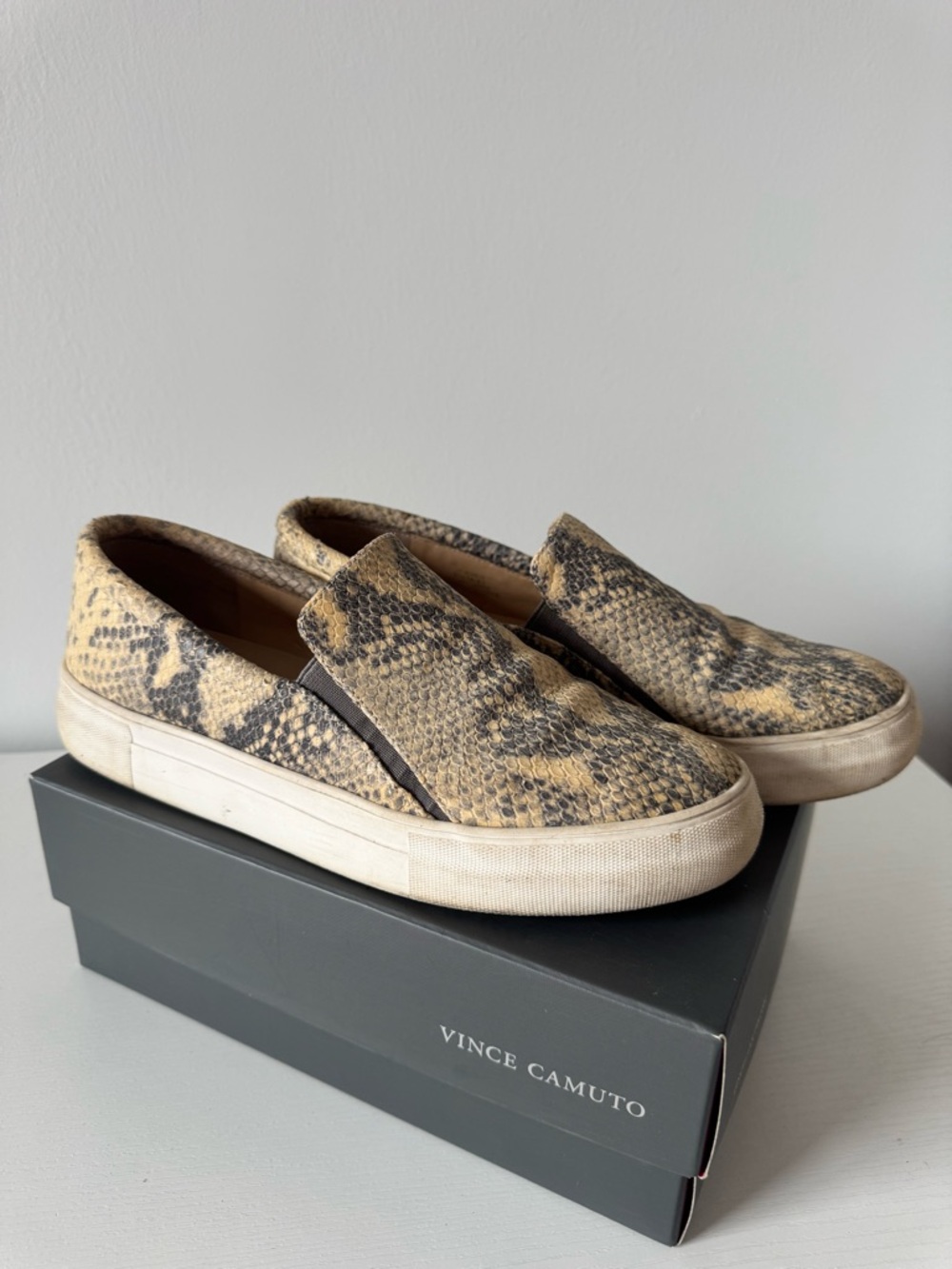Vince Camuto Women’s Korli 2 Reptile Print Slip-On Sneakers beige/grey